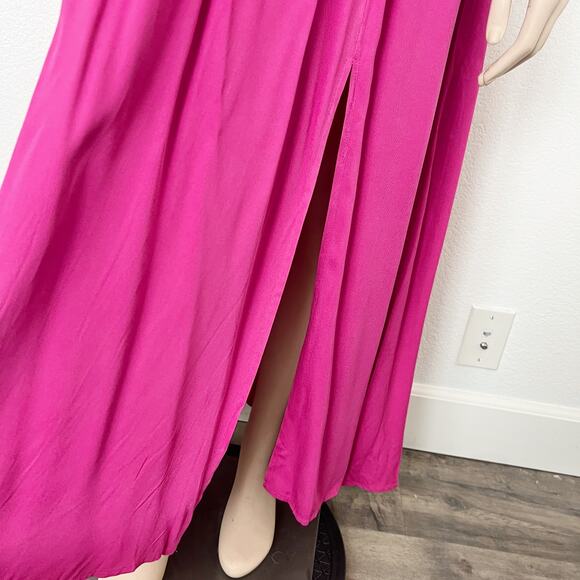 [Anrabess] Bright Pink Smocked V-Neck Double Slit Maxi Dress NWT Size Large L - Picture 6 of 12